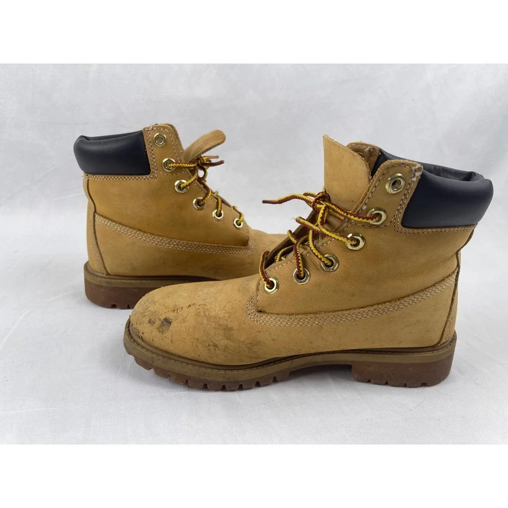 Timberland 6 Inch Premium Boys Size 3.5 Wheat Waterproof Nubuck Leather Boots‎